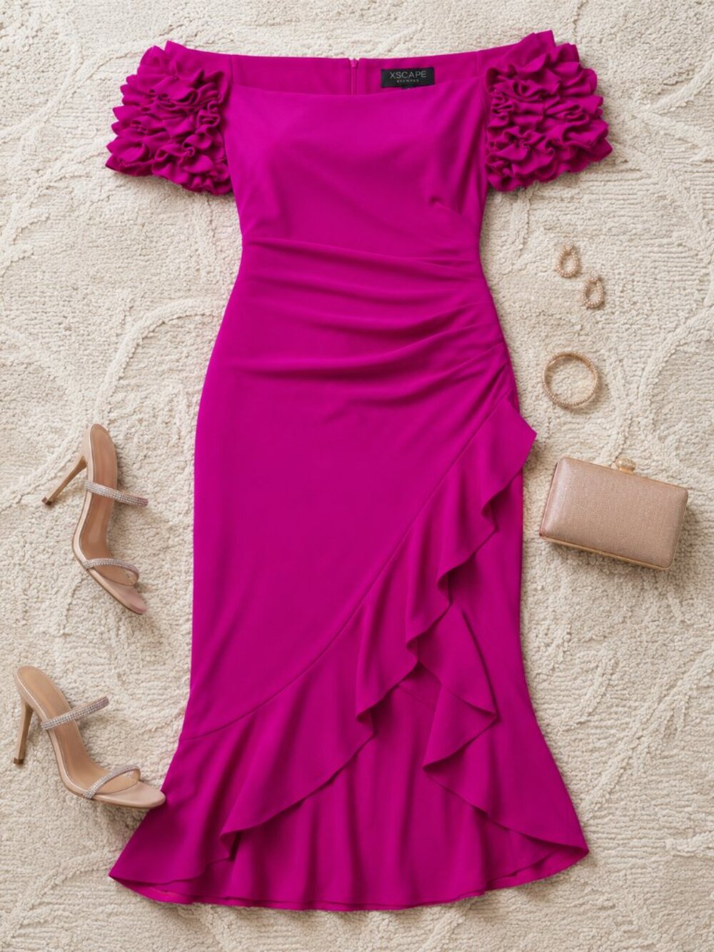 Xscape New Fuchsia Ruffled Off-the-Shoulder Midi Dress Size 20W NWT